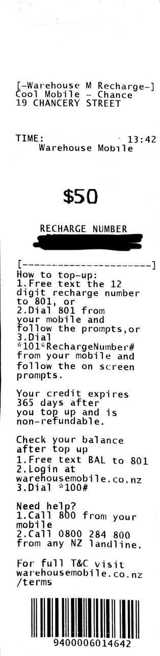 Warehouse Mobile Top Up $50 for $33.5 (33% off $50 Top Up)