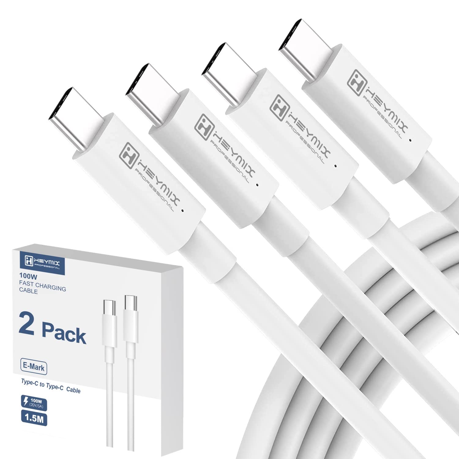 HEYMIX USB-C to USB-C Cable, 100W 1.5M Fast Charging Cable, 2-Pack