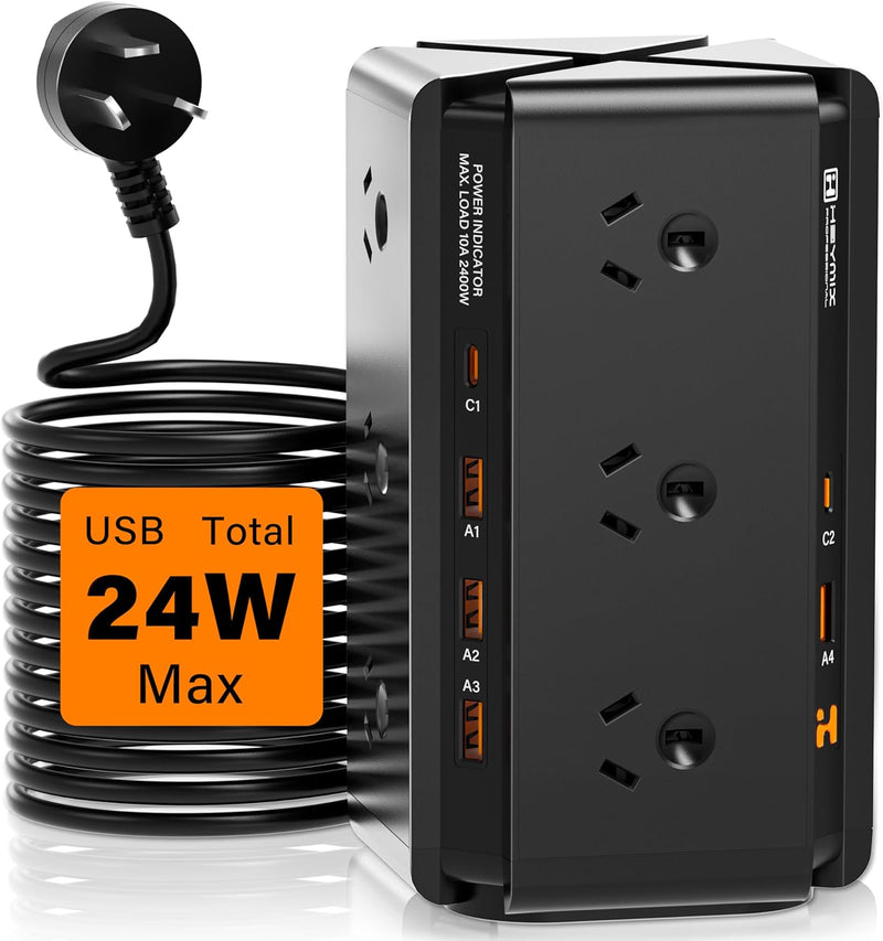 Heymix Surge-Protected Power Tower With 12 AC Outlets / 4xUSB-A & 2xUSB-C Ports