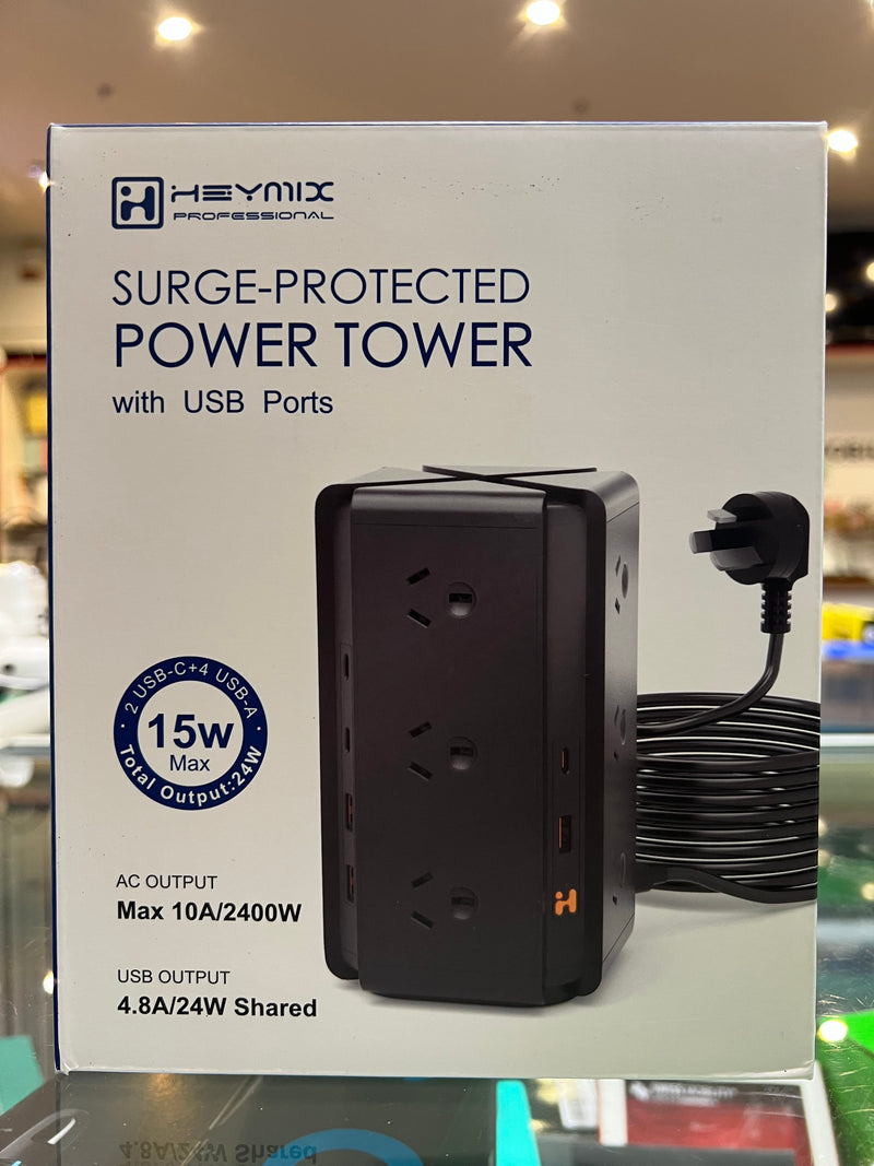 Heymix Surge-Protected Power Tower With 12 AC Outlets / 4xUSB-A & 2xUSB-C Ports