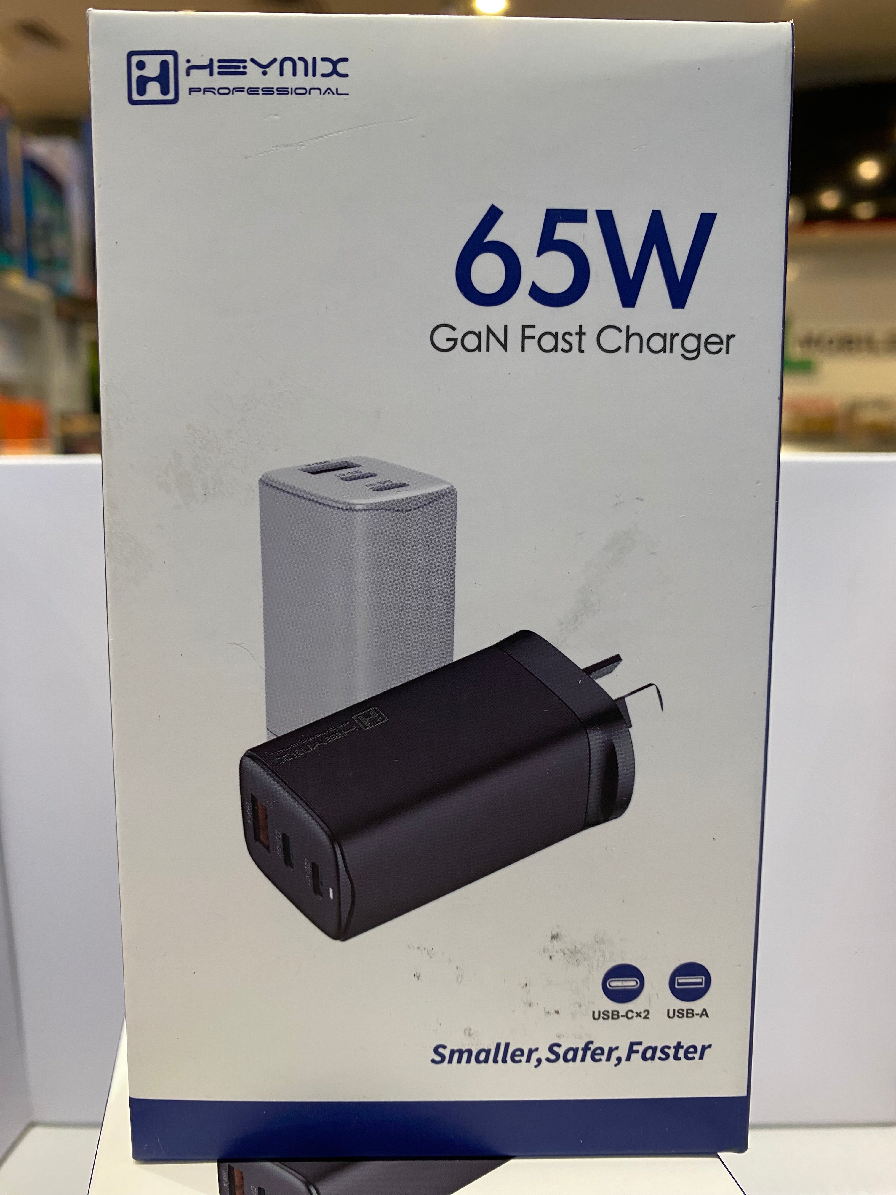 HEYMIX 65W 3 Ports(2X USB C+1X USB A) GaN III Fast Charger Black