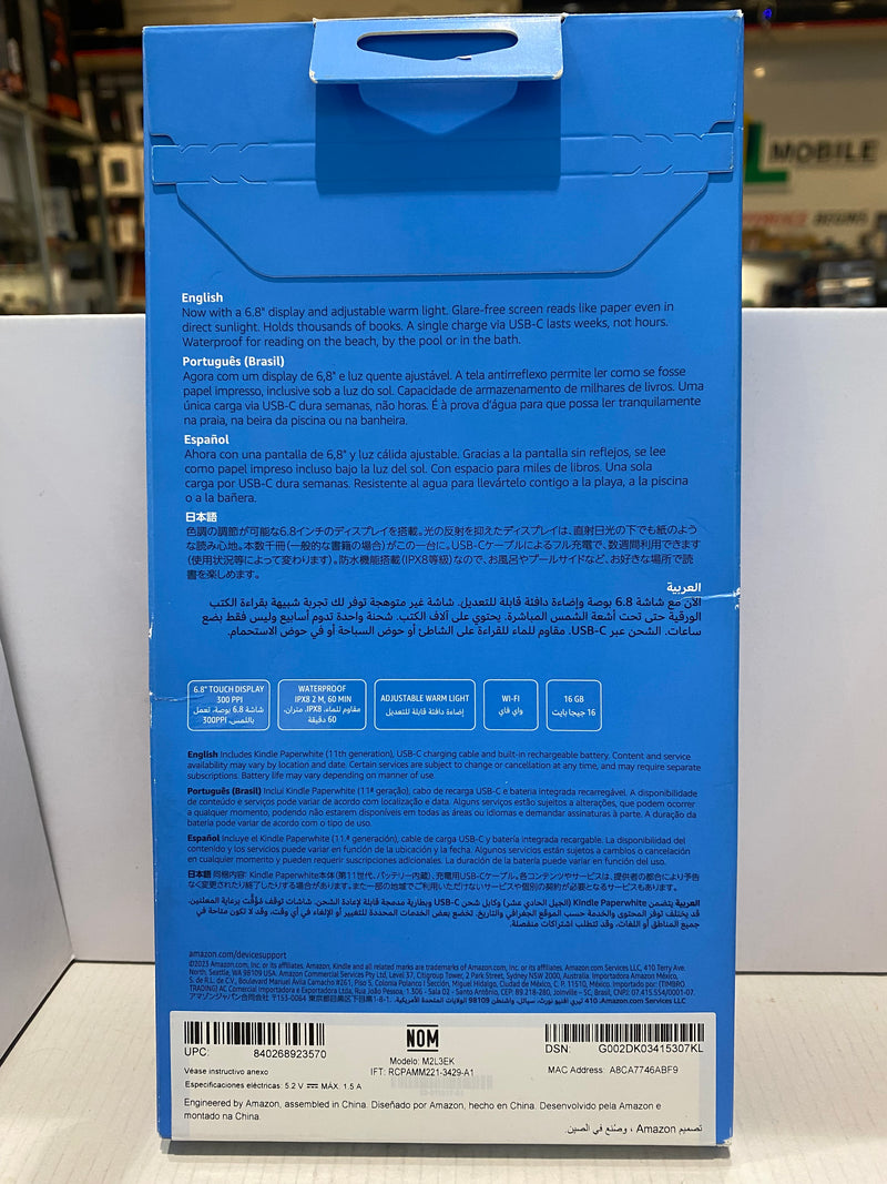 Amazon Kindle Paperwhite 11th (2021) Gen 6.8” 16GB