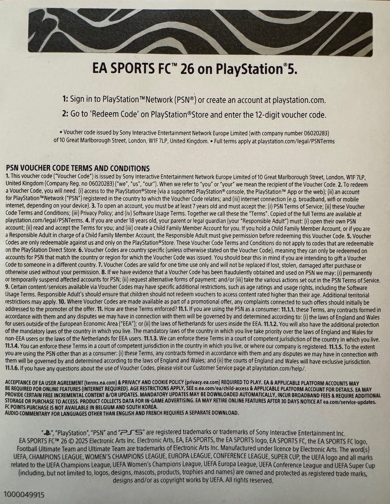 EA Sports FC26 - PlayStation PS5 ( Digital Download Code)