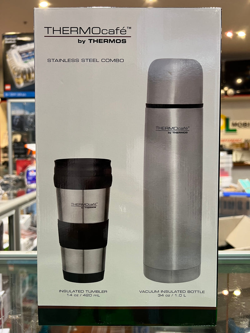 THERMOcafe by Thermos Combo Pack - 1L Stainless Steel Flask and 420ml Tumbler