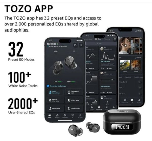 TOZO NC9 Hybrid Active Noise Cancelling Wireless Earbuds