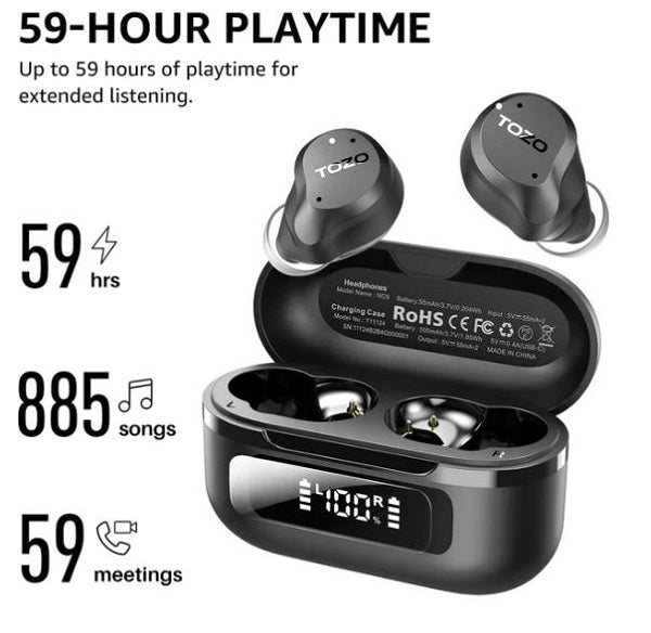 TOZO NC9 Hybrid Active Noise Cancelling Wireless Earbuds