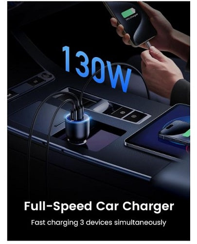 UGREEN 130W 3 Ports Car Charger (USB A, C)