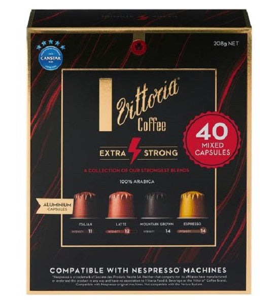 Vittoria Coffee Extra Strong 100% Arabica Nespresso Compatible Pods 40 Mixed