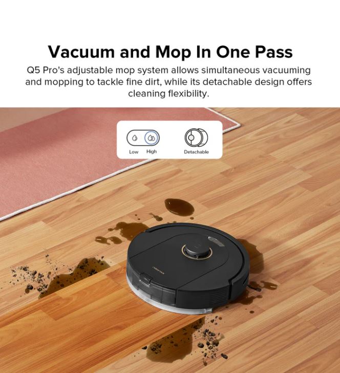 Roborock Q5 Pro+ Plus Robot Vacuum and Mop with Auto-Empty Dock - Black