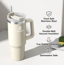 Berusd 1.2L Insulated Tumbler with Handle and Straw Lid CREAM