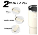 Berusd 1.2L Insulated Tumbler with Handle and Straw Lid CREAM