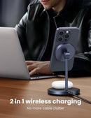 UGREEN Magsafe Charger Magnetic Wireless Charger, 2-in-1 Qi MagFlow Charging Stand for iPhone 17/16/15/14/13/12 Series