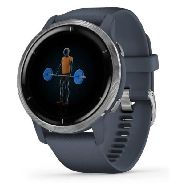 Garmin Venu 2 GPS Smart Watch Silver Bezel with Granite Blue Case Silicone Band