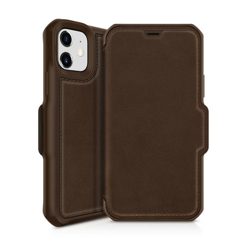 ITSKINS Apple iPhone 12 Mini Hybrid Folio Leather Case Brown